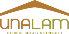 Logo of Unalam, featuring wood laminate construction beams and a roof shape.
