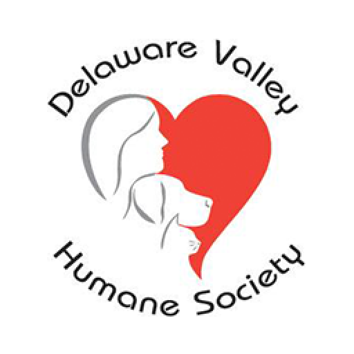 Logo of Delaware Valley Humane Society featuring a person and dog silhouette.